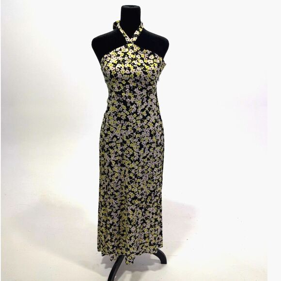 & Other Stories Dresses & Skirts - & Other Stories neon yellow black and white floral halter midi dress
